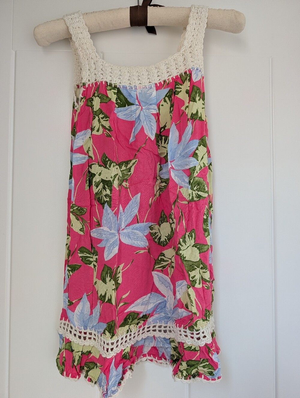 Tropical Pink Floral Crochet-Trim Sundress